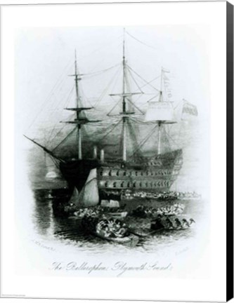 Framed Bellerophon at Plymouth Sound in 1815 Print