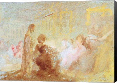 Framed Interior at Petworth House with people in conversation, 1830 Print