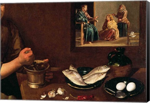 Framed Kitchen Scene with Christ in the House of Martha and Mary, Detail Print