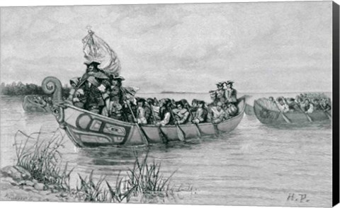 Framed Landing of Cadillac, illustration from &#39;The City of the Strait&#39; Print