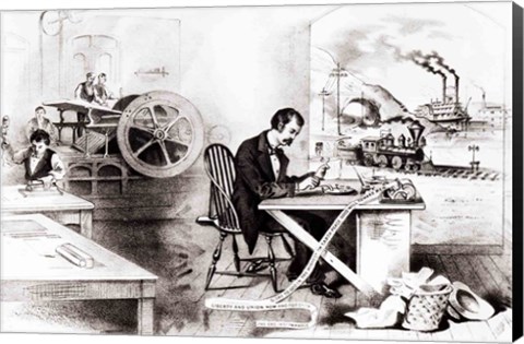 Framed Progress of the Century: The Lightning Steam Press, the Electric Telegraph, the Locomotive and the Steamboat Print