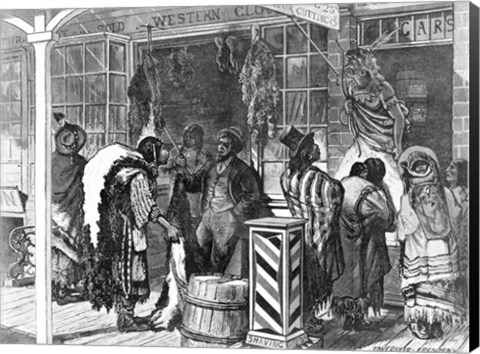 Framed Indians Trading at a Frontier Town Print