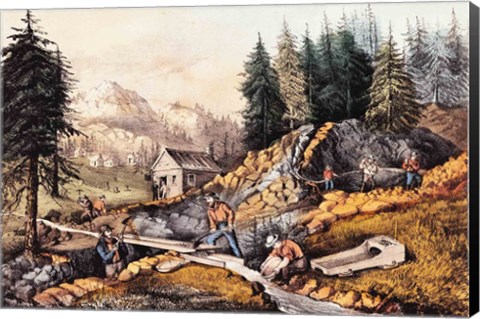 Framed Gold Mining in California Print