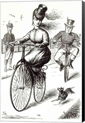 Framed Cartoon of a Lady on a Velocipede, 1869 Print