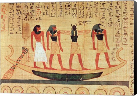 Framed Papyrus depicting a man being transported on a barque to the afterlife Print