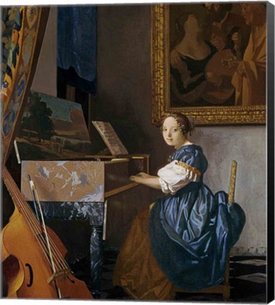 Framed Young Lady Seated at a Virginal Print