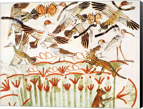 Framed Fishing and fowling in the marshes, detail of the birds, from the Tomb Chapel of Menna Print