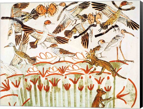 Framed Fishing and fowling in the marshes, detail of the birds, from the Tomb Chapel of Menna Print