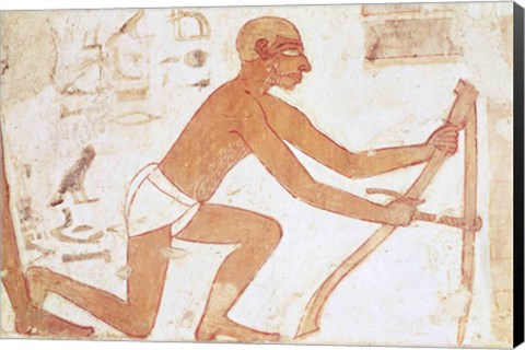 Framed Construction of a wall, detail of a man with a hoe, from the Tomb of Rekhmire Print