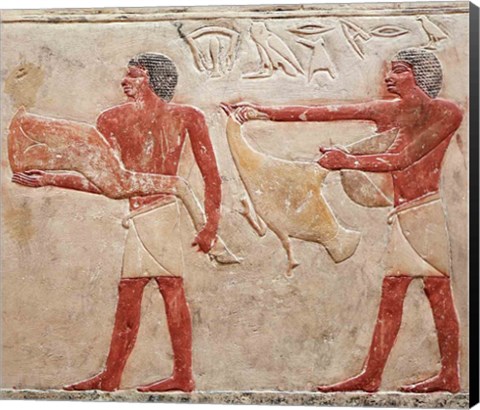 Framed Relief depicting servants carrying a haunch of beef and a duck, from the Tomb of Princess Idut Print