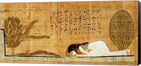 Framed Funerary papyrus depicting the deceased prostrate in front of the crocodile Print