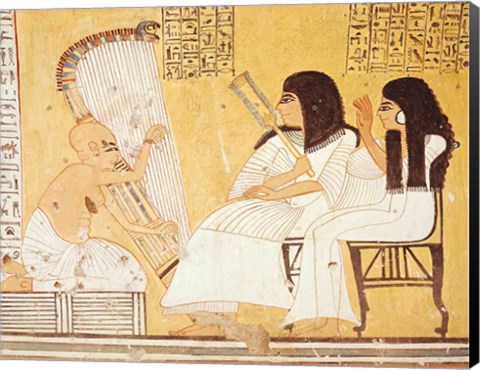Framed deceased and his wife listening to a blind harpist Print