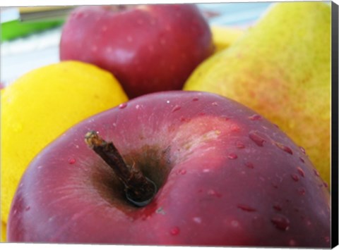 Framed Closeup of an Apple, Lemon and Pear Print