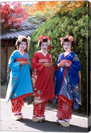 Framed Three geishas, Kyoto, Honshu, Japan (posed) Print