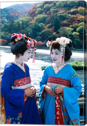 Framed Geishas Conversing in Japanese Print