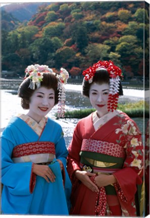 Framed Geishas by a River Print