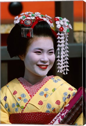 Framed Japanese Geisha with Flowers in Her Hair Print