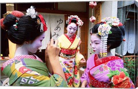 Framed Three geishas, Kyoto, Honshu, Japan (three women) Print