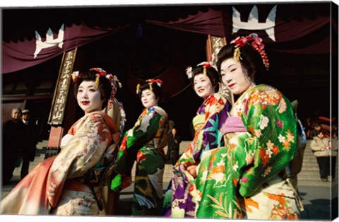 Framed Group of geishas, Kyoto, Honshu, Japan Print