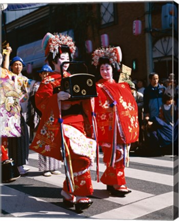 Framed Group of geishas, Kyoto, Honshu, Japan Print