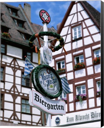 Framed Beer Garden Sign, Franconia, Bavaria, Germany Print