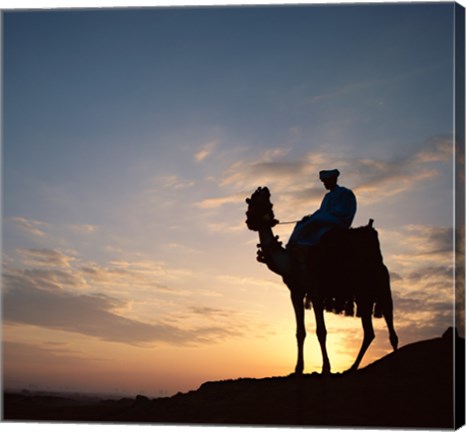 Framed Silhouette of a man on a camel, Giza, Egypt Print