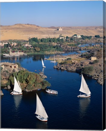 Framed Feluccas on the Nile River, Aswan, Egypt Print