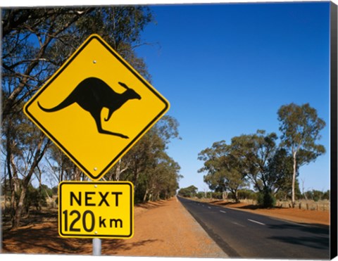 Framed Kangaroo crossing sign, Australia Print