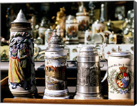 Framed Close-up of beer steins, Bavaria, Germany Print