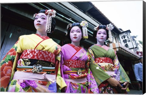 Framed Three geishas, Kyoto, Japan Print