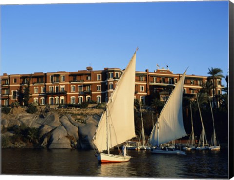 Framed Sailboats in a river, Old Cataract Hotel, Aswan, Egypt Print