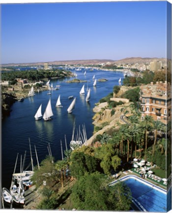 Framed Sailboats In A River, Nile River, Aswan, Egypt Vertical Landscape Print