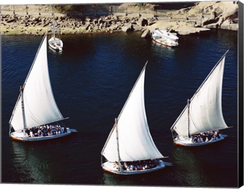 Framed Sailboats in a river, Nile River, Aswan, Egypt Print