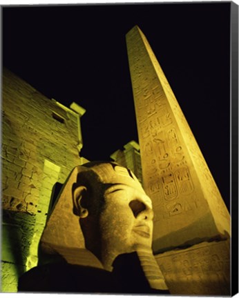 Framed Statue at night, Temple of Luxor, Luxor, Egypt Print