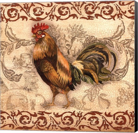 Framed Toile Rooster I Print