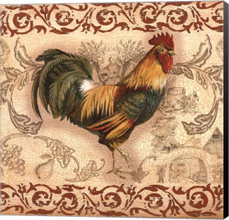 Framed Toile Rooster II Print