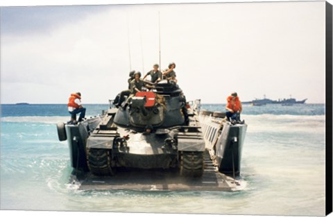 Framed Army soldiers on a military tank in the sea, M551 Sheridan Print