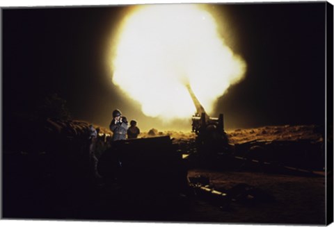 Framed M198 Towed Howitzer Night Fire Print