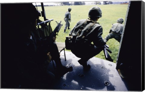 Framed UH-1H, Troops Dismounting from Helicopters Print