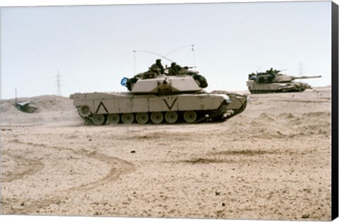 Framed Kuwait: Two M-141 Abrams Main Battle Tanks Print