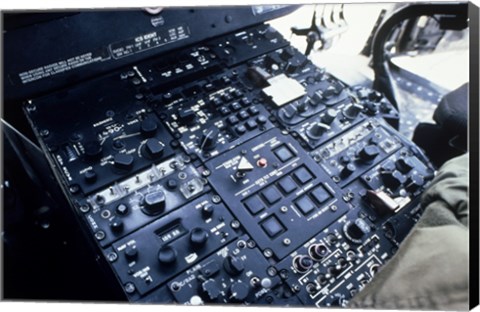 Framed Central Control Console in the Cockpit of a UH-60A Black Hawk Helicopter Print