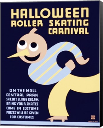 Framed Halloween Roller Skating Carnival, WPA Poster,1936 Print