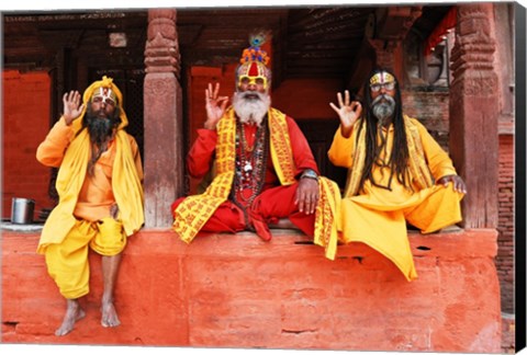 Framed Three Saddhus at Kathmandu Durbar Square Print