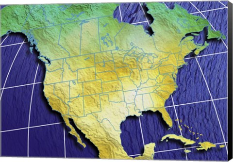 Framed Close-up of a map of North America Print