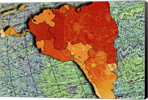 Framed Close-up of a map of South America Print