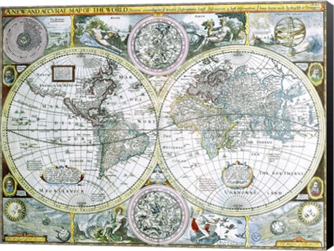 Framed Close-up of a world map, John Speed, 1626 Print