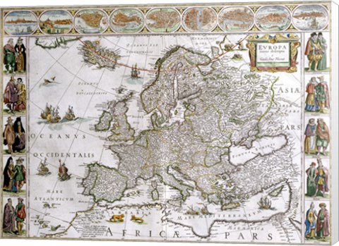 Framed Close-up of the map of Europe, Joan Bleau, 1630 Print