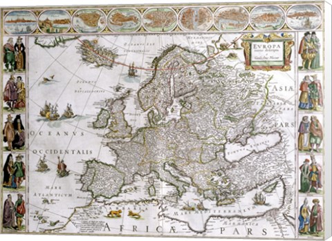 Framed Close-up of the map of Europe, Joan Bleau, 1630 Print