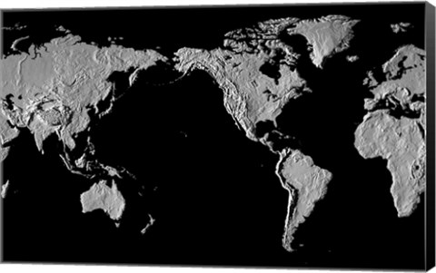 Framed Close-up of a world map - black Print