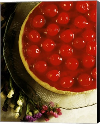 Framed Close-up of a cherry covered cheesecake Print